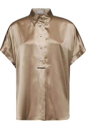 Brunello Cucinelli Blouses & Shirts, Dames, Groen, L, Zijden Blouse met Kimono Mouwen
