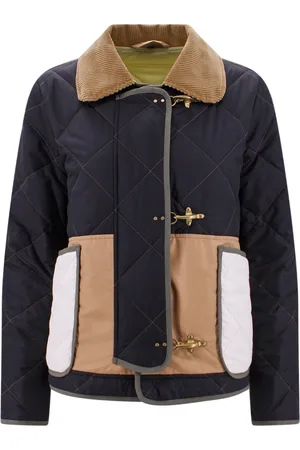 FAY Jassen, Dames, Zwart, L, Polyester, Gewatteerd jack met patchwork effect