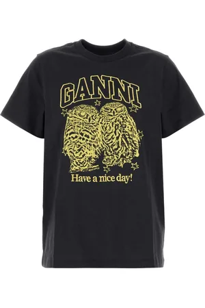 Ganni Tops, Dames, Zwart, XS, Katoen, Owls Relaxed T-shirt