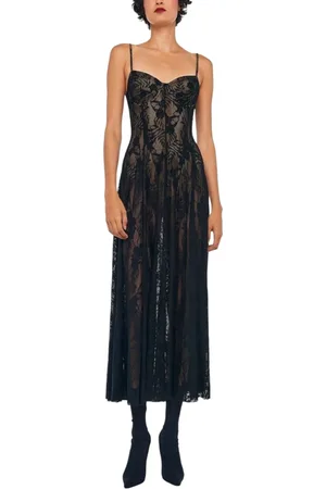 Norma Kamali Kleedjes, Dames, Zwart, S, Nylon, Zwarte Kant Midi Jurk