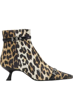 Ganni Schoenen, Dames, Bruin, 39 EU, Polyester, Luipaard Satin Kitten Heel Laarsjes