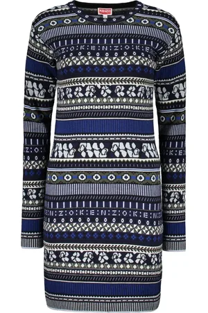 Kenzo Kleedjes, Dames, Veelkleurig, S, Katoen, Stijlvol Jacquard Gebreid Mini-Jurkje