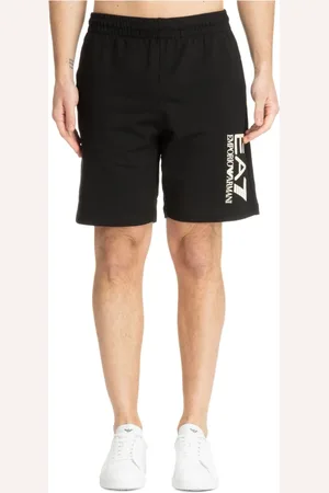 EA7 Korte broeken, Heren, Zwart, XL, Katoen, Elastische Taille Track Shorts met Logo