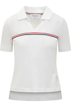 Thom Browne Tops, Dames, Wit, 2Xs, Katoen, Polo Shirt met Korte Mouwen