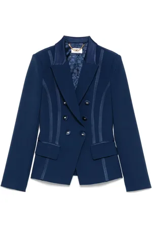 Elisabetta Franchi Jassen, Dames, Blauw, M, Satijn, Crêpe jas met satijnen details