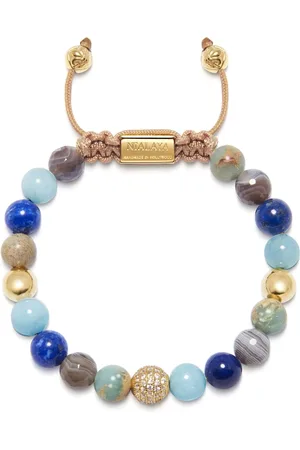 Nialaya Accessoires, Dames, Geel, S, Kralenarmband met Aquamarijn, Blauwe Lapis, Opaal en Botswana Agaat