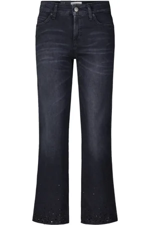 Cambio Jeans, Dames, Zwart, 2Xl, Katoen, Straight-fit jeans met strasssteentjes