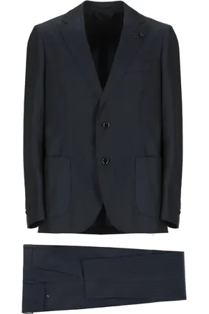 LARDINI Pakken, Heren, Blauw, L, Katoen, Blauw Katoenen Doublebreasted Pak met Piekrevers