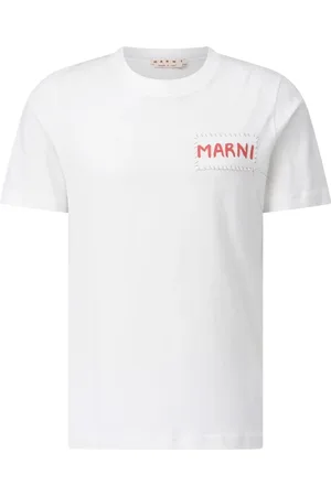 Marni Tops, Heren, Wit, M, Katoen, T-shirt met Logopatch Klassieke Comfortstijl