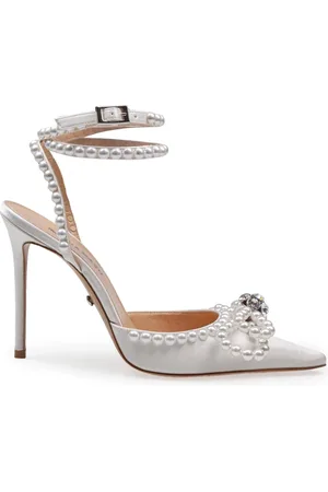 Mach & Mach Schoenen, Dames, Wit, 37 1/2 EU, Satijn, Pearl Bow Satin Pumps