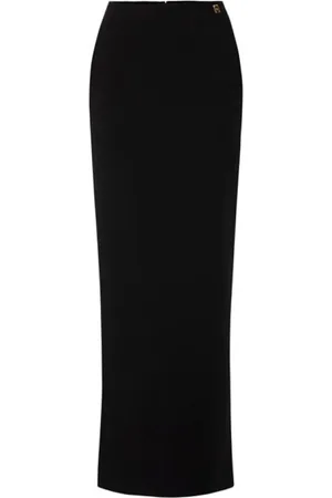 Elisabetta Franchi Rokken, Dames, Zwart, L, Polyester, Lange Zwarte Rok met Zijdelingse Split