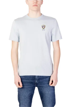 Blauer Tops, Heren, Blauw, 2Xl, Katoen, Lichtblauwe Effen T-shirt met Ronde Hals