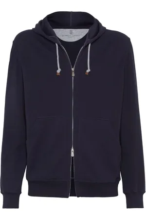 Brunello Cucinelli Sweatshirts & Hoodies, Heren, Blauw, L, Techno Cotton Interlock Hooded Sweatshirt met rits