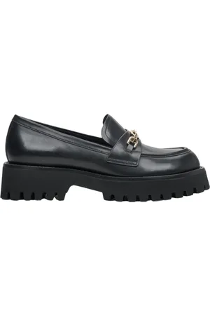 Estro Schoenen, Dames, Zwart, 37 EU, Leer, Zwarte leren loafers met gouden gesp