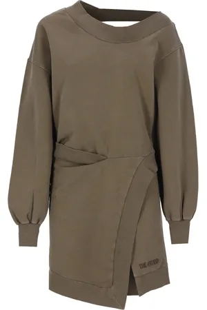 The Attico Kleedjes, Dames, Bruin, S, Katoen, Bruine katoenen jurk met asymmetrische hals