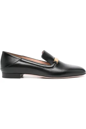 Bally Schoenen, Dames, Zwart, 39 EU, Leer, Zwarte leren platte schoenen met gestapelde hak