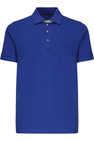 FAY Tops, Heren, Blauw, XL, Katoen, Polo Shirt met Dubbele Kraag