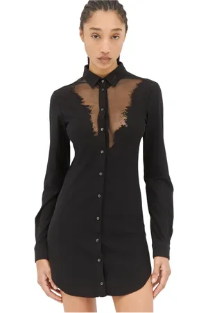 Diesel Kleedjes, Dames, Zwart, XS, Katoen, Sheer Panel Overhemdjurk