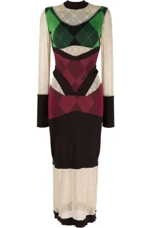Marine Serre Kleedjes, Dames, Groen, M, Wol, Luxueuze Lange Jurk van Wol