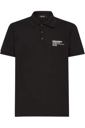 Dsquared2 Tops, Heren, Zwart, XL, Katoen, Polo Collar Logo Patch T-shirt