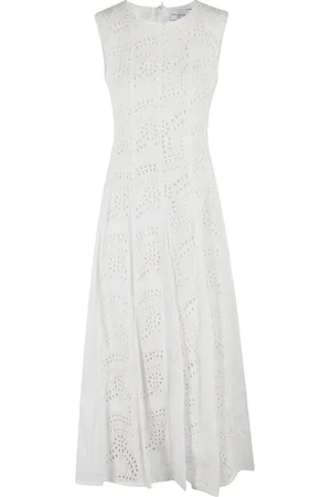 Isabelle Blanche Kleedjes, Dames, Wit, M, Katoen, Elegante Kant Midi Jurk