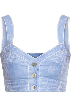 Etro Tops, Dames, Blauw, XS, Katoen, Korte Top met Spaghettibandjes
