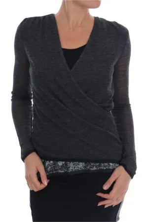 ERMANNO SCERVINO Blouses & Shirts, Dames, Grijs, M, Wol, Grijze Elegante Blouse met Kantmouwen