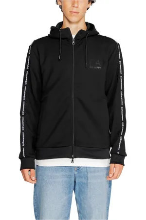 EA7 Sweatshirts & Hoodies, Heren, Zwart, M, Polyester, Zwarte Hooded Zip Sweatshirt met Rits