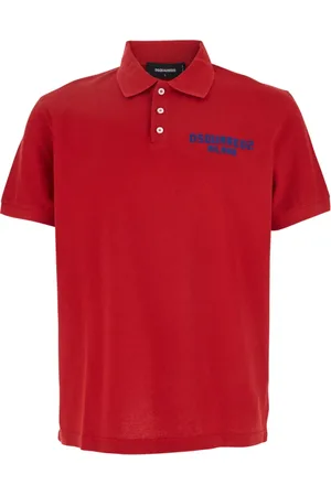 Dsquared2 Tops, Heren, Rood, M, Katoen, Rode Polo Shirt met Geborduurd Logo van Katoen