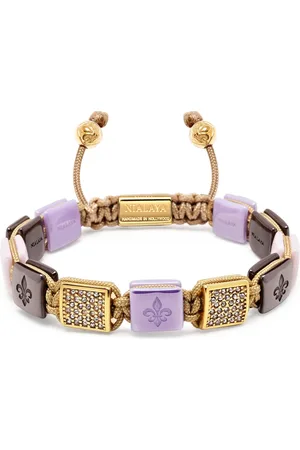 Nialaya Accessoires, Dames, Geel, M, Nylon, Keramische Flatbead Armband met Gouden CZ
