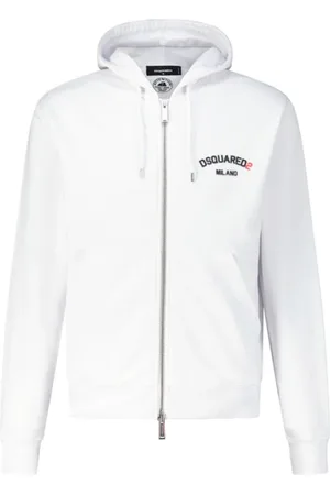 Dsquared2 Sweatshirts & Hoodies, Heren, Wit, XL, Katoen, Sportieve Hoodie met Rits