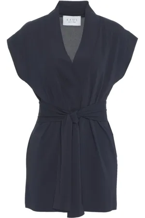 Kaos Tops, Dames, Blauw, L, Blauwe V-hals top met taille riem