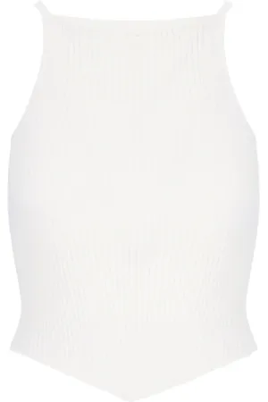 Courrèges Tops, Dames, Wit, L, Witte Gebreide Top Mouwloos Vierkante Halslijn