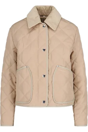 Burberry Jassen, Dames, , L, Polyester, Corduroy Kraag Jas met Logo