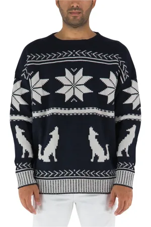 Etro Truien, Heren, Blauw, M, Wol, Christmas Star Wool Pullover