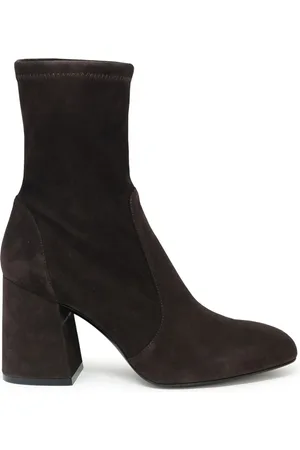 Stuart Weitzman Schoenen, Dames, Bruin, 36 EU, Suède, Ebony Suede Flareblock 85 Stretch Bootie