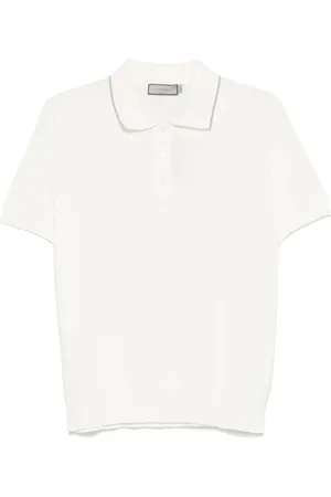 CANALI Tops, Heren, Wit, M, Katoen, Fijngebreide polo shirt