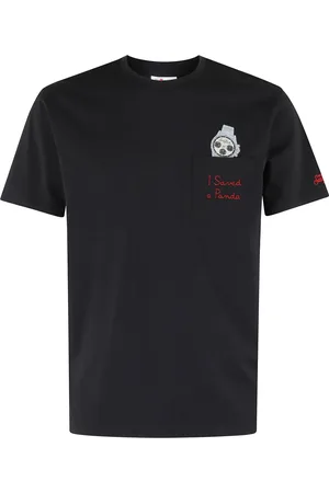 MC2 SAINT BARTH Tops, Heren, Zwart, M, Katoen, Zwart T-shirt met Zak Korte Mouw Panda Print