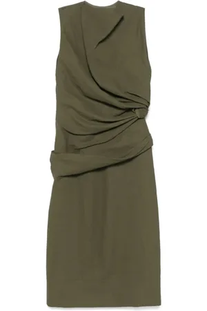 Jil Sander Kleedjes, Dames, Groen, L, Linnen, Gedrapeerd ontwerp lange jurk
