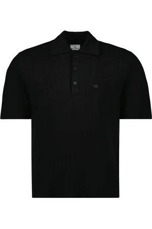 Courrèges Tops, Heren, Zwart, S, Geribbelde Polo Shirt van Knit