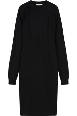 Sportmax Kleedjes, Dames, Zwart, M, Wol, Elegante Jurk van Wol en Zijde met Cut-Out Detail
