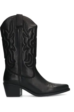 Manfield Schoenen, Dames, Zwart, 37 EU, Leer, Zwarte Leren Cowboy Boots