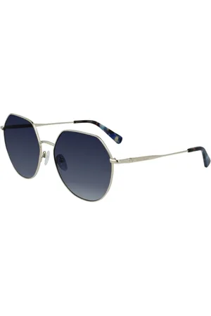Longchamp Accessoires, Dames, Grijs, ONE Size, Goudkleurige en blauwe metalen zonnebril