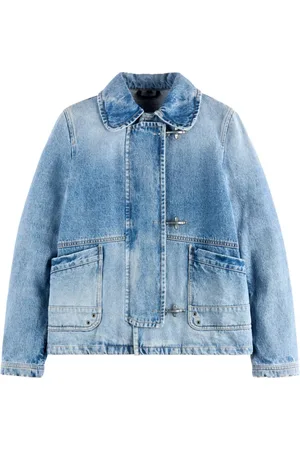 FAY Jassen, Dames, Blauw, M, Denim, Denim Jas met Opgestikte Zakken