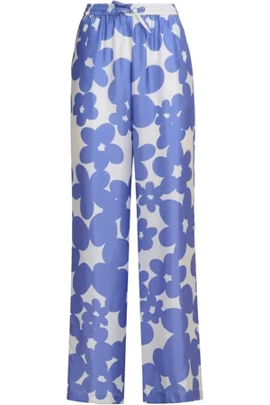 Marni Broeken, Dames, Paars, 2Xs, Zijden broek met bloemenprint en trekkoord