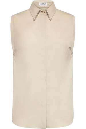 Brunello Cucinelli Blouses & Shirts, Dames, , L, Katoen, Mouwloze top met glanzende bies