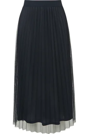 QS by s.Oliver Rokken, Dames, Blauw, M, Polyester, Elegante Geplooide Mesh Midi Rok