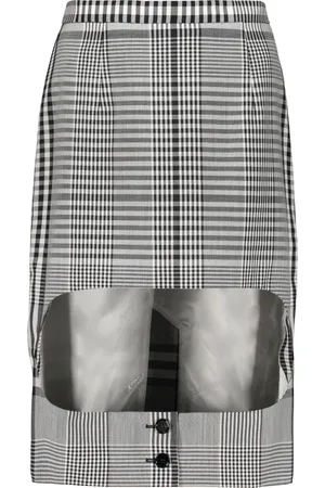 Burberry Rokken, Dames, Zwart, 3Xs, Polyester, Check Motif Midi Rok