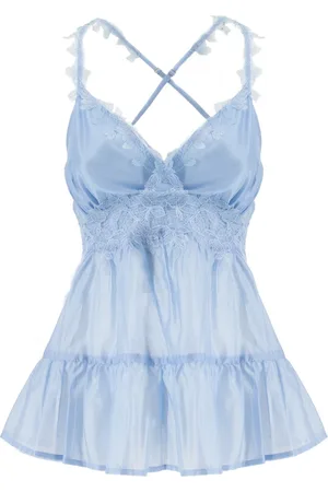 ERMANNO SCERVINO Tops, Dames, Blauw, M, Floral Lace Top met Gekruiste Bandjes