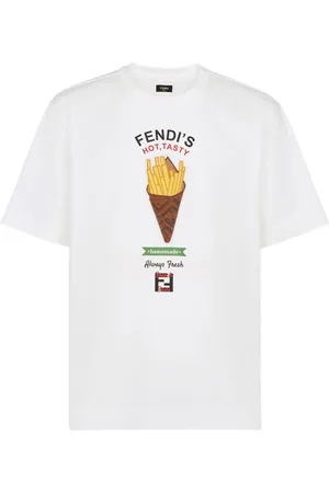 Fendi Tops, Heren, Wit, S, Katoen, Stijlvol wit T-shirt met geprint motief
